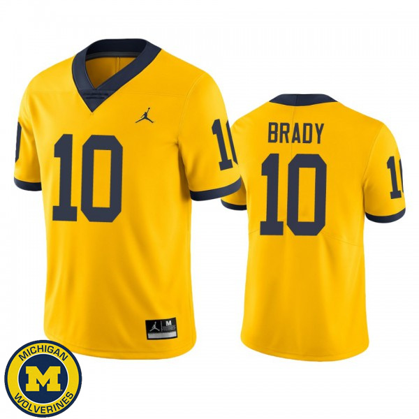 Men University of Michigan #10 Tom Brady Yellow Jordan Brand NCAA Player Game Jersey